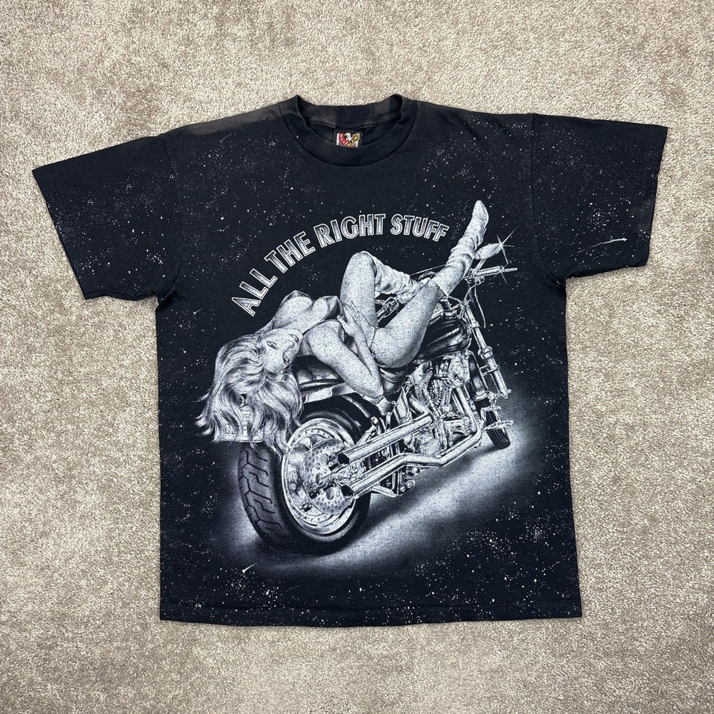 Vintage 90s 3D Emblem All The Right Stuff Woman Biker T Shirt Large